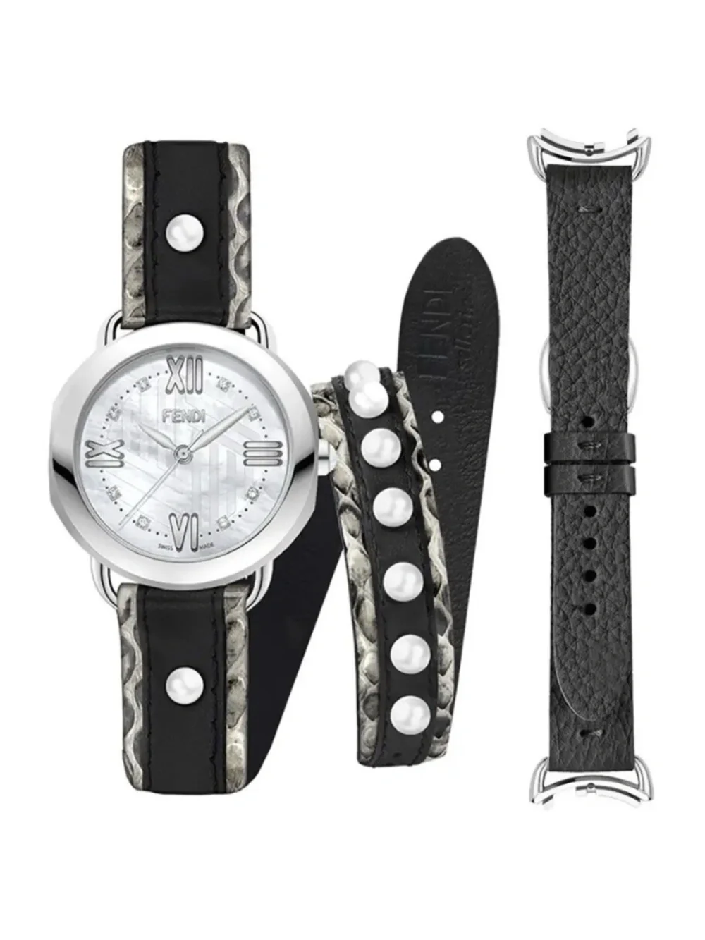 Fendi Watch Selleria Mother Of Pearl Set With Diamonds FOW526 New
